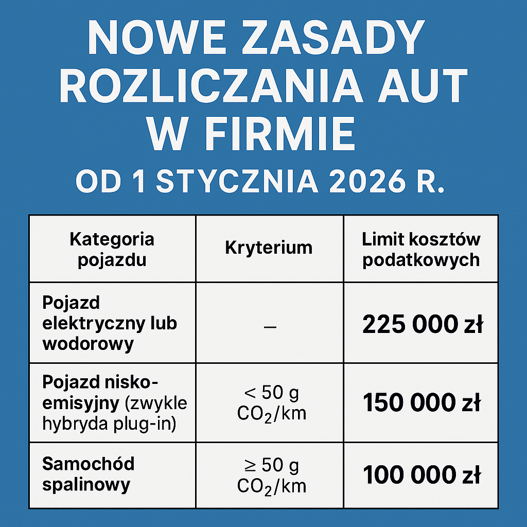 Nowe zasady rozliczania aut w firmie od 1 stycznia 2026 r.